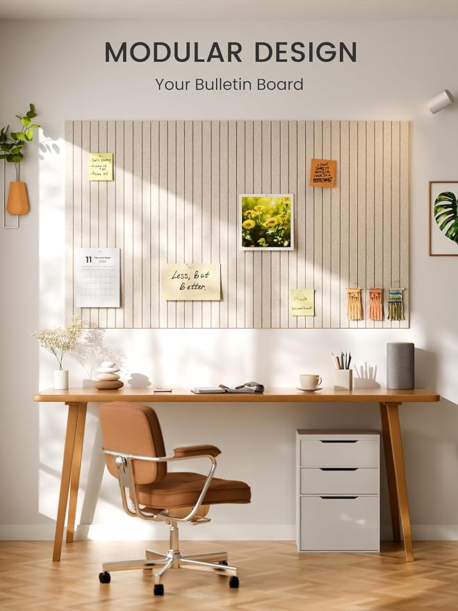 Bumusty Large Cork Board Alternative-36 x24 Felt Bulletin Board Tiles, with 30 Pushpins, 40 Adhesive Tabs, 6-Pack Slat Wall Paneling, Cork Boards for Office Push Pin Board Felt Board-Oatmeal