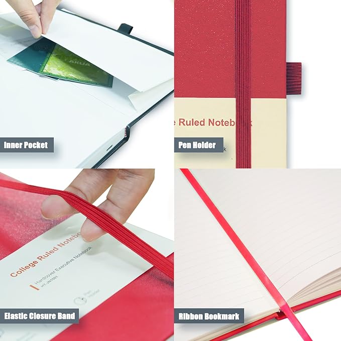Heture Hardcover Notebooks, A5 Lined Journals Notebook for Writing 160 Pages, 8.2 x 5.5 inch, Classic Ruled Notebooks for College/Work/Travel(Red 3Pack)