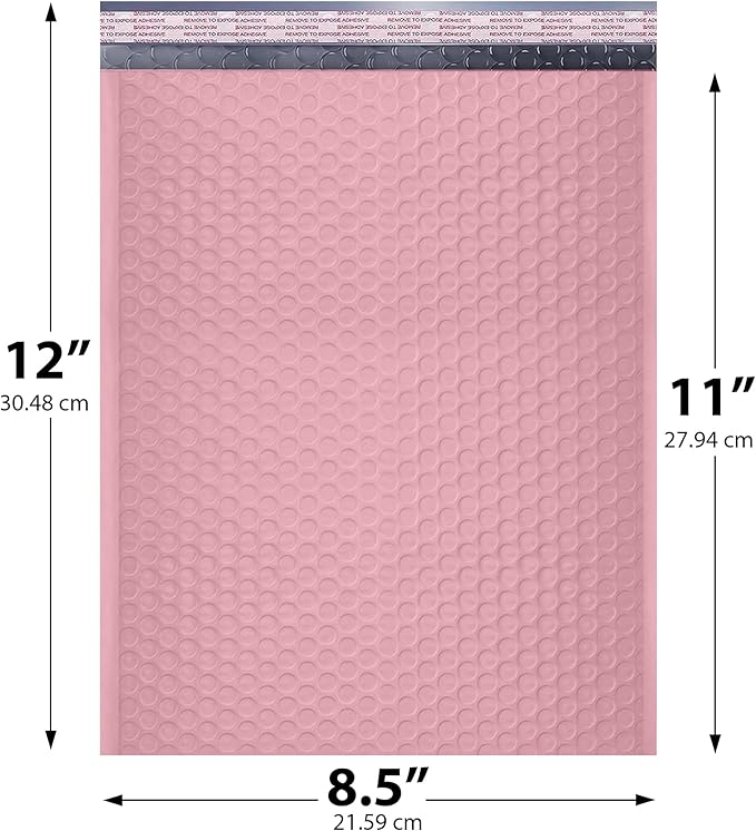 Light Pink Poly Bubble Mailers 8.5x12 inch #2 | Self Seal Padded Envelopes | Cushioned Bubble Mailer | Usable Size 8.5x11 | Water Proof | Lightweight mailing Shipping Bags | 100 Pack Bulk