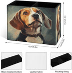 Famame Oil Painting Beagle Dog Pencil Holder for Desk, Leather Desktop Container Pen Cup Storage Study Table Pen Organizer Makeup Brush Holder for Classroom Office Home