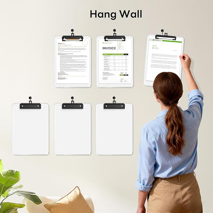 Zoenley A4 Plastic Clipboard Set of 12, Clear 12.5 x 9 Letter Size for Classroom, Students, Teacher, Nurse, A4 Transparent 8.5 x 11 Clip Board with Low Profile Black Clip, Office & School Supplies