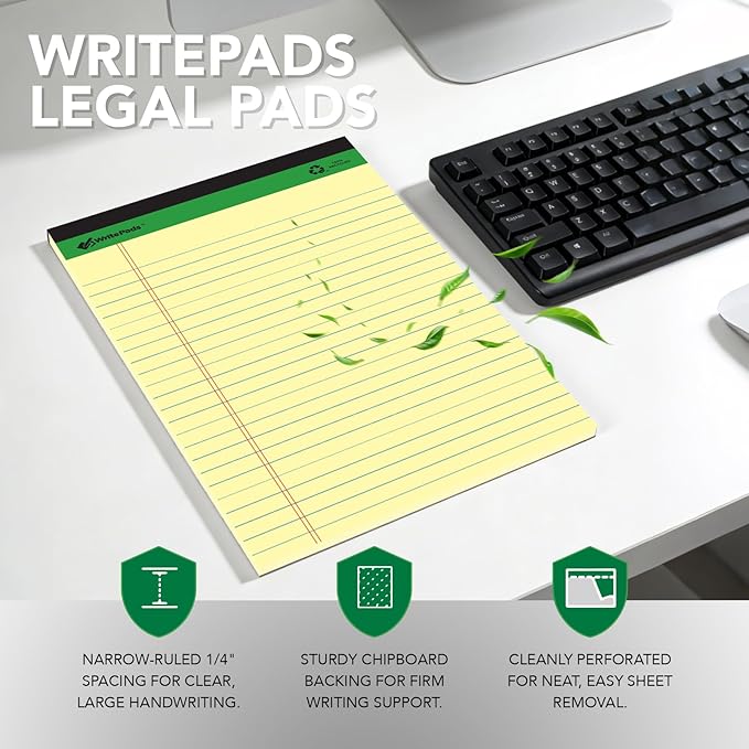 KAISA Yellow Legal Pads 12Pads Writing Pads Recycled Paper 5"x8" Norrow Ruled Lined Paper Small Legal pad Perforated 50 sheets/pad Notepads Writing Tablet Canary For Office Supplies (Canary 12pads)