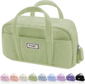 Sooez Large Pencil Case Pouch, Extra Big Pencil Bag with 5 Compartments, Pen Bag Wide Opening, Soft Corduroy Pen Pouch Organizer with Zipper, Cute Aesthetic School Supplies for Teen Girls-Green