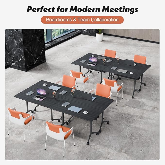 Goakwwuz Conference Room Table, Folding Conference Tables,Thicken Grey Tabletop,Flip Top Wooden Seminar Meeting Room Table for Conference Room Offices (10, BlackWoodGrain, 70.8”)