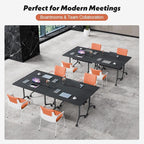 Goakwwuz Conference Room Table, Folding Conference Tables,Thicken Grey Tabletop,Flip Top Wooden Seminar Meeting Room Table for Conference Room Offices (8, BlackWoodGrain, 55.1”)
