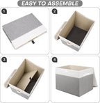 Bagnizer Large 22 Quart Linen Fabric Foldable Storage Bin Cube Organizer Basket with Flip-Top Lid & Handles, Clothes Blanket Box for Home, Office, Closet, Gray & White, 4 Pack 14.6 x 9.5 x 9.5”