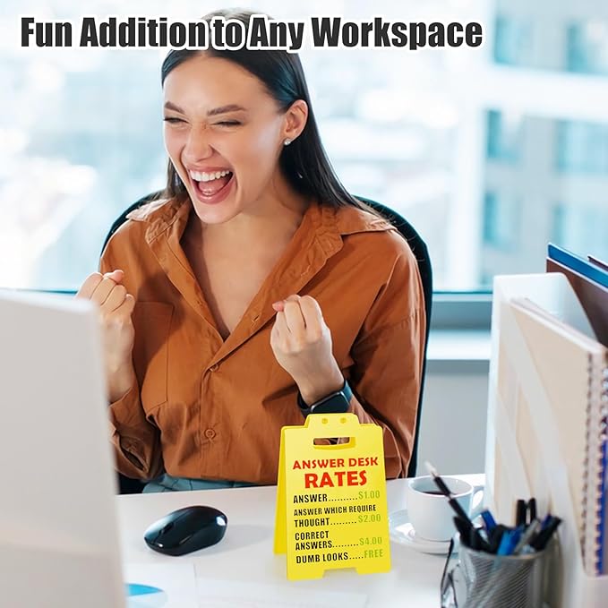 Funny Desk Signs, 2-Pack Answer Desk Rates Sign with Humorous Quotes for Office Decor, Hilarious Funny Gag Gifts for Coworkers, Perfect Boss Gifts for Women Men, Sarcastic Cubicle Accessories