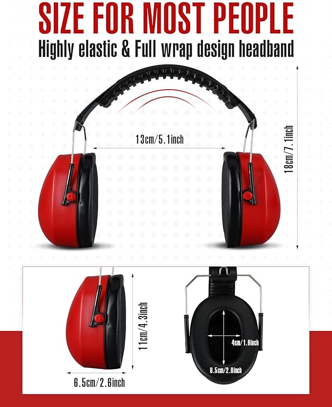 Copkim 12 Pcs Hearing Protection Ear Muffs NRR 28dB Noise Reduction Headphones Shooting Ear Protection Earmuffs(Red)
