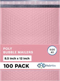 Light Pink Poly Bubble Mailers 8.5x12 inch #2 | Self Seal Padded Envelopes | Cushioned Bubble Mailer | Usable Size 8.5x11 | Water Proof | Lightweight mailing Shipping Bags | 100 Pack Bulk