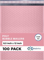 Light Pink Poly Bubble Mailers 8.5x12 inch #2 | Self Seal Padded Envelopes | Cushioned Bubble Mailer | Usable Size 8.5x11 | Water Proof | Lightweight mailing Shipping Bags | 100 Pack Bulk