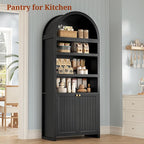 81" Tall Arched Cabinets,Bookcase with storage,Mid-Century Modern 6-Tier Bookshelf with Door,2 Book Risers and Adjustable Shelves offering more storage space for Living Room,Kitchen,Home Office,Black