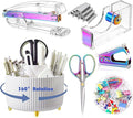 Gawsey Desk Organizers and Accessories Set with 360-Degree Rotating Pen Holder, Acrylic Stapler, Tape Holder, Staple Remover, Binder/Paper Clips Kit, Scissor and 1 Box of Staples