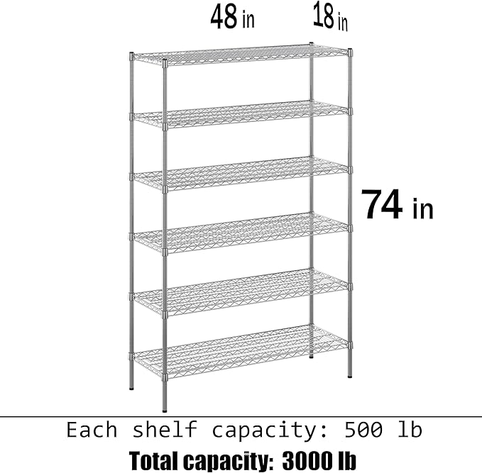 Regal Altair 18" Deep x 48" Wide x 74" Height Wire Shelving Kit | 6-Tier | NSF Commercial Storage Rack Unit