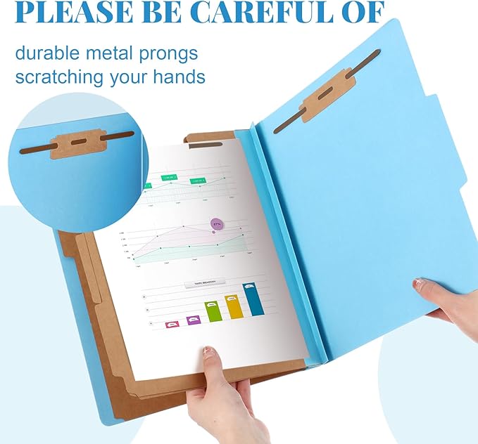 Skyygemm 48 Pcs Classification Folders Letter Size, 3 Divider Pressboard File Folder with Fasteners, Expanding File Organizer Bulk for School Teachers, Office Employee, Coworker, Staff (Blue)