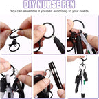 12 pcs Nurse Pen Set Two Colors Black Silver Include Permanent Marker Pen Pen Lights for Nurses Retractable Ballpoint Pen Nursing Keychain Clip Foldable Scissors LED Flashlight Keychain for Nurses