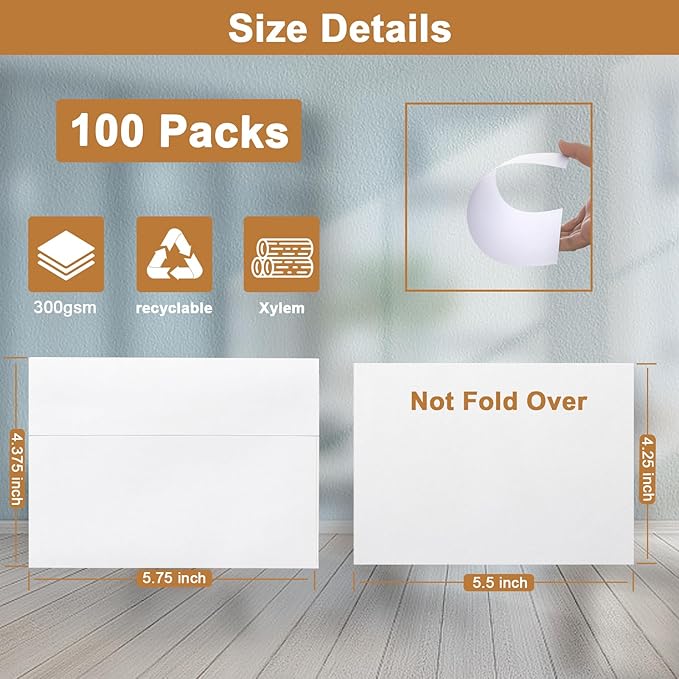 Silunkia 100 Packs White Note Cards and Envelopes 4.25 x 5.5 Heavyweight Flat Cardstock and A2 Envelopes Printable Self Seal for Greeting Cards, Thank You Notes, Baby Showers