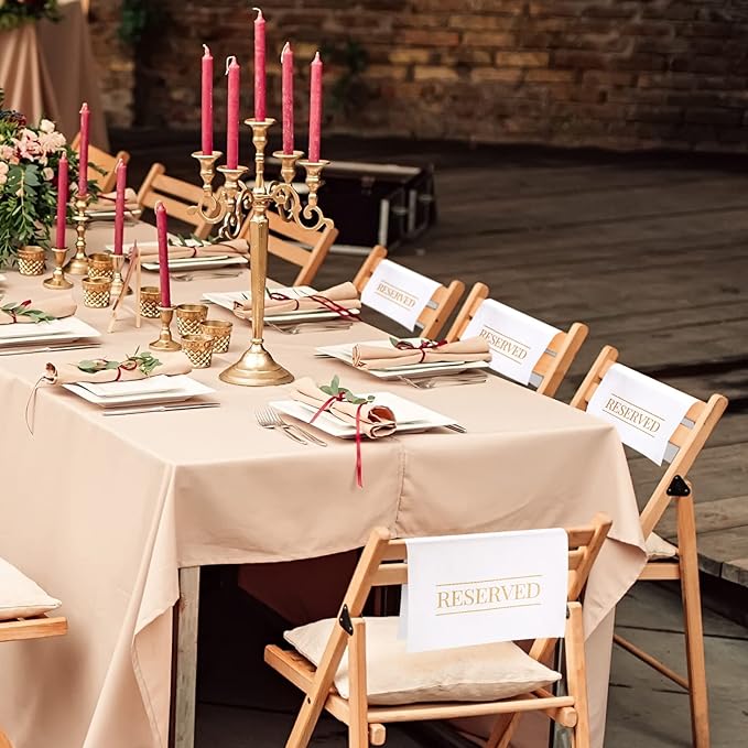 Buryeah 6 Pcs Reserved Seating Signs for Chairs Church Pew Reserved Chair Signs Placeholder with Printed Words for Weddings Parties Celebrations Receptions Church or Event (White,Gold)