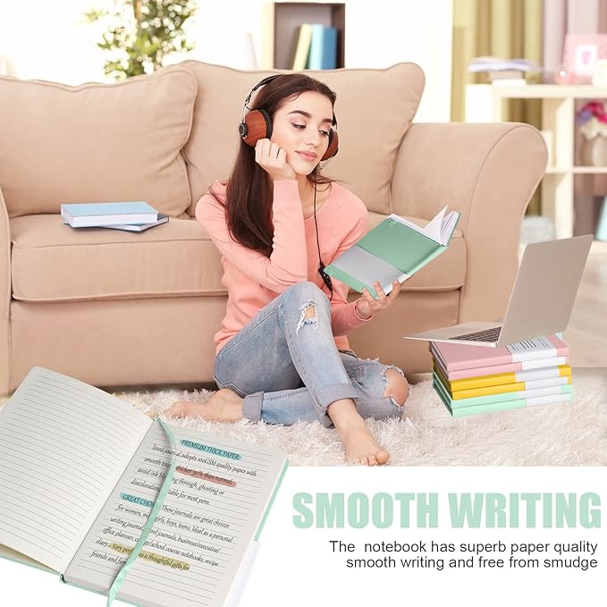 EMOMAS Lined Journal Notebook, 10Pack Hardcover Notebook for Men & Women – Journals for Writing, Work, School, Home & Daily Notes, 160 Pages – Medium A5, 5.7"x8", 100 gsm Thick Paper (Eggshell Green)