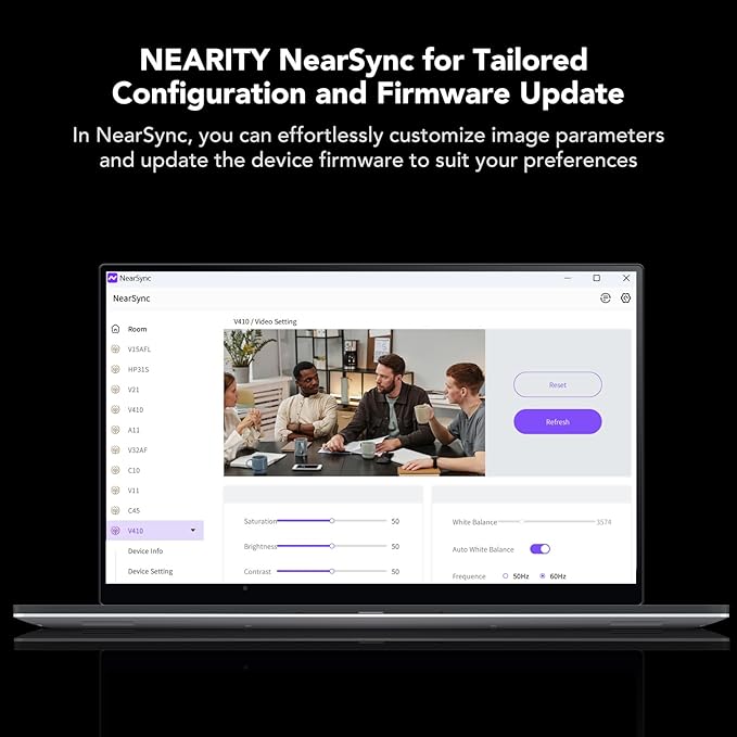 NEARITY V410 NDI PTZ Camera, 2K 10x Hybrid Zoom Video Conference Webcam, AI-Powered Noise Cancellation, 4 Preset Positions, 350° Pan&60° Tilt, 120° FOV, Remote Control for Zoom/Teams/Google Meet