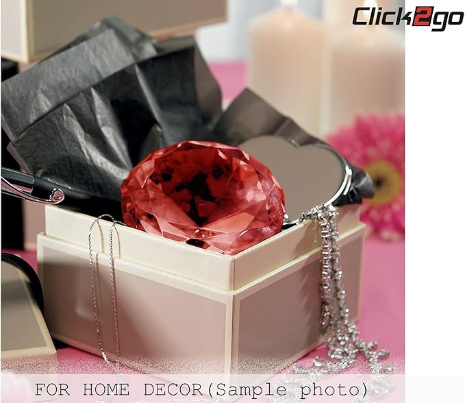 CLICK2GO 3” / 80 mm Red Diamond Shaped Glass Crystal Paperweight – Home Office Decor & Wedding Favors Decoration with Gift Box