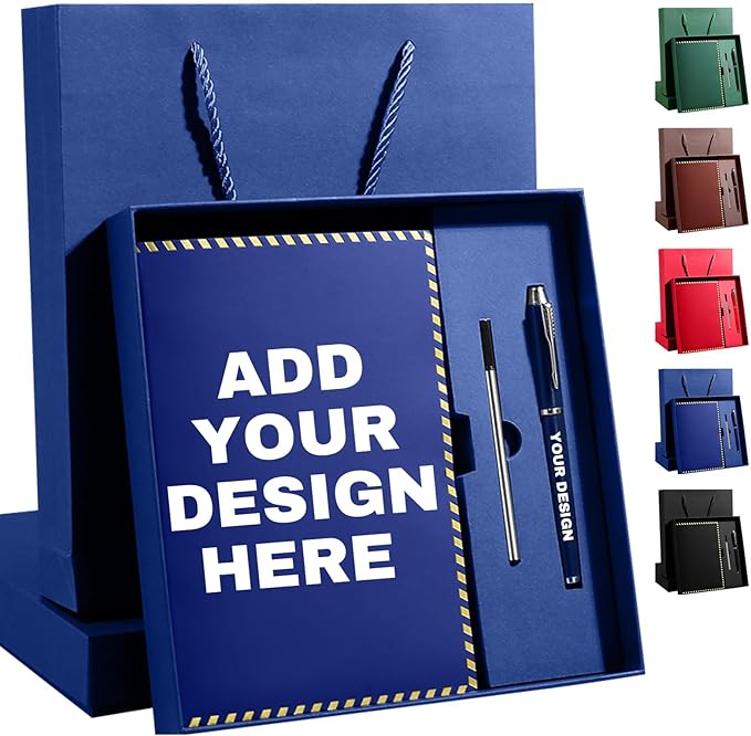 Personalized Journal Notebook Set with Pen & Gift Box, Custom Name/Logo Notebook Black A5 College Ruled Lined 8.26''x5.9'' Personalized notebook Gifts for Men and Women,200 Pages,Midnight Blue