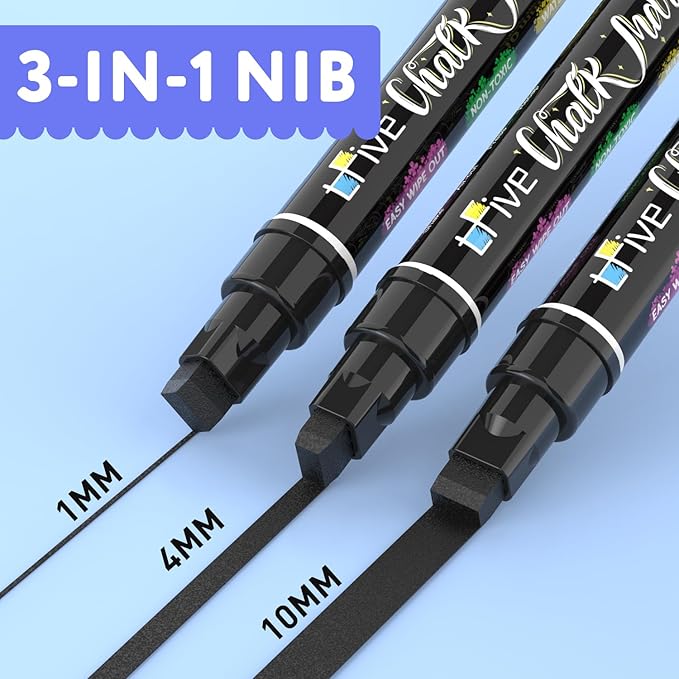 TFIVE White&Black Chalk Markers - 2 Pack Jumbo Liquid Chalk Pens with 10mm 3 in 1 Nib Wide Tips, Dry & Wet Erase Marker Pens for Glass, Chalkboard, BlackBoard, Windows, Calendar, Pumpkin, Mirror
