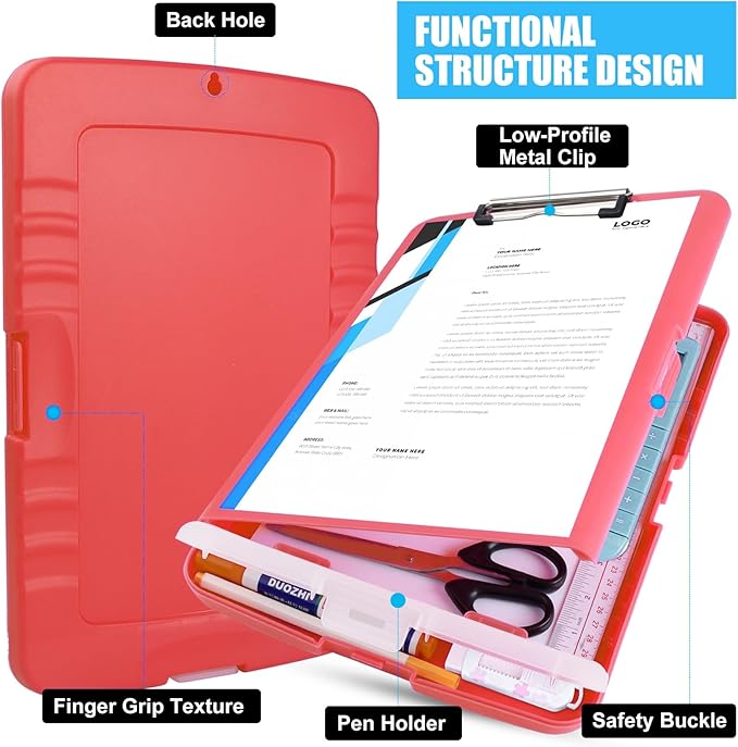 Red Plastic Clipboard with Storage,TFDLCG zm High Capacity Clip Boards 8.5x11,A4 Binder Nursing Clipboard Folder Heavy Duty for Women Teachers Work,School Office