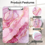 Luminzo Plastic Cute Clipboard Low-Profile Metal Clip, A4 Letter Size 9 x 12.5 in, 8.5 x 11 Paper Clip Board for Teachers, Nurses, Classroom,Pink Marble