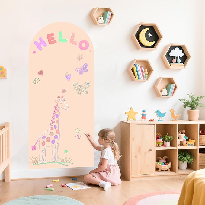 Magnetic Arch Wall Decal for Kids 39.3x17.5 Inch Magnetic Chalkboard Contact Paper for Wall Peel and Stick Self Adhesive Magnet Board Sticker Roll with 36 Letters for Playroom Classroom（Milk Tea）