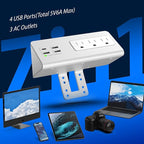 Nightstand Edge Mount Power Strip with USB-C Ports Tabletop Surge Protector Desk Clamp Power Sockets with 3 AC Outlets &4 Fast Charging USB Ports for Home Office Hotel and Dormitory (White(2-Pack))