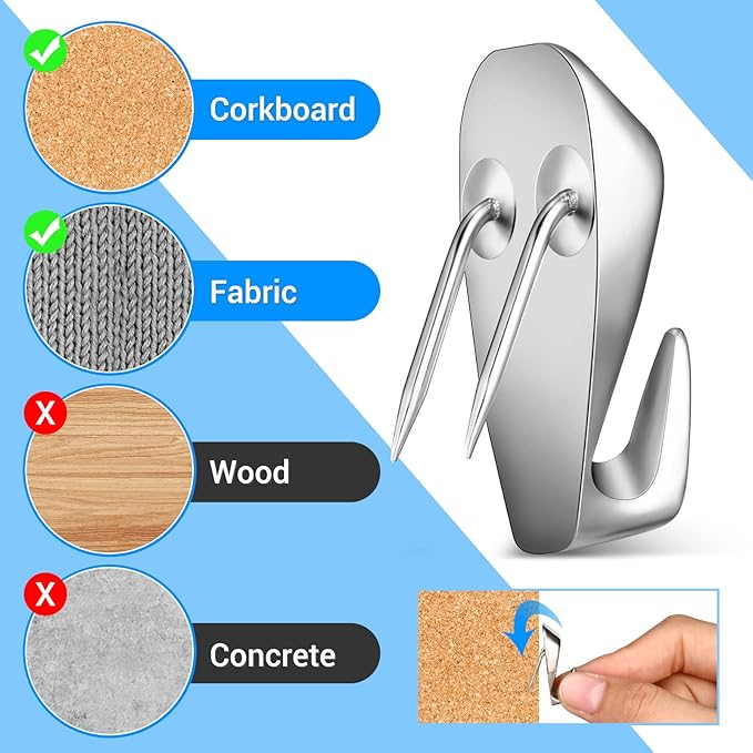 LEIFIDE Cubicle Hooks Fabric Panel Wall Hooks Cubicle Clips Picture Hangers for 40 Lbs Office Home Kitchen Room Board Hanging Supplies(Silver,40 Pieces)