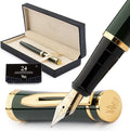 Wordsworth & Black Fountain Pen Set, 18K Gilded Fine Nib, Includes 24 Pack Ink Cartridges, Ink Refill Converter & Gift Box, Gold Finish, Calligraphy, [Racing Green], Perfect for Men & Women