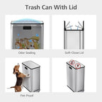 Garvee Kitchen Dual Trash Can, 15 gal Large Recycling Bin Garbage Can with Butterfly Lid, Fingerprint Resistant Stainless Steel Trash Bin for Kitchen, Living Room, Office (2 x 28 L)