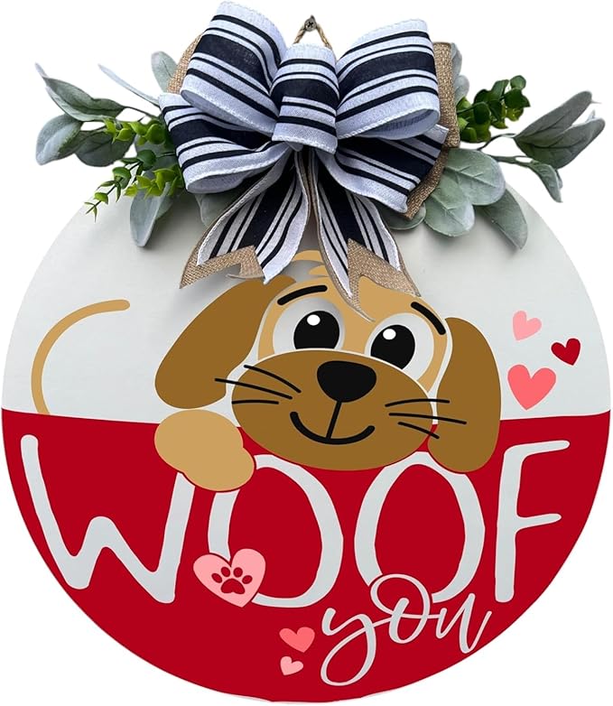 Wood front door sign Wood sign Home decor Welcome sign Sign for front door House warming gift Wedding gift (Woof-UV015(NC) P002, 22" Width)