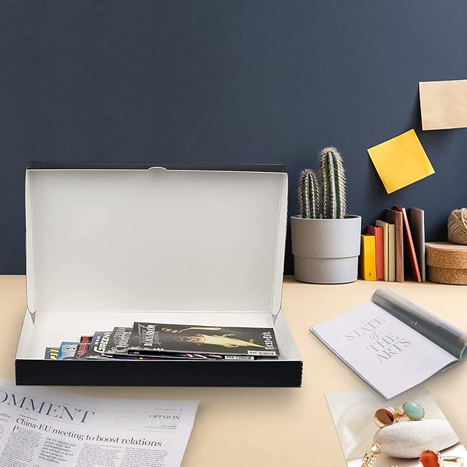 Lineco Folio Storage Box, Clamshell Design with Metal Edge. 11.5x17.5x1.75 Inches, Archival Boxboard, Preserve Photos, Cards, Magazines, Documents, Art, Ephemera, Family Records, Black, Pack of 1