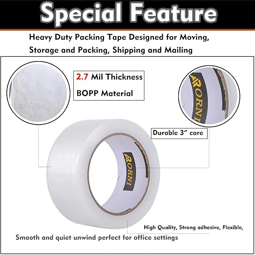APORNI Clear Packing Tape Heavy Duty Refill Rolls Sealing Great for Packing Box Shipping and Moving Supplies Packaging 36 Rolls 1.88" x 65 Yards 3" Core 2.7 Mil Thick Adhesive