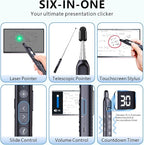 Norwii N21 Bluetooth Presentation Clicker with Telescopic Teaching Pointer, Presentation Remote with Retractable Stick for PowerPiont, Wireless Presenter, Slide Advancer (Black - Green Pointer)