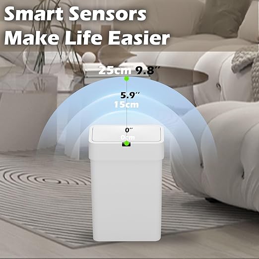 ELPHECO Bathroom Trash Can with Lid, 2 Pack Automatic Garbage Can, 2.5 Gallon + 4 Gallon Motion Sensor Smart Bathroom Decor, Slim Waterproof Trash Bins for Bedroom, Office, Living Room, White