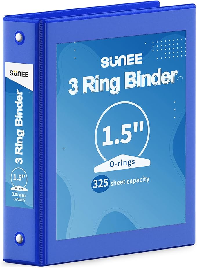 SUNEE 3 Ring Binder 1.5 Inch 1 Pack, Clear View Binder Three Ring PVC-Free (Fit 8.5x11 Inches) for School or Office Supplies, Cobalt Blue