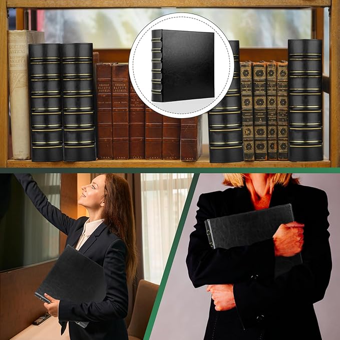 LETVPVOW Vintage Hardback 3 Ring Binder 2 Inch, Professional Leather Binders 2 Inch D Ring, Holds 400 Sheets Capacity - Black