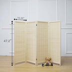 Furnnylane 4 Panel Short Room Divider Screen,Beige Freestanding Partition,Small Bamboo Panel Divider for Room Seperation,3.95 FT Tall
