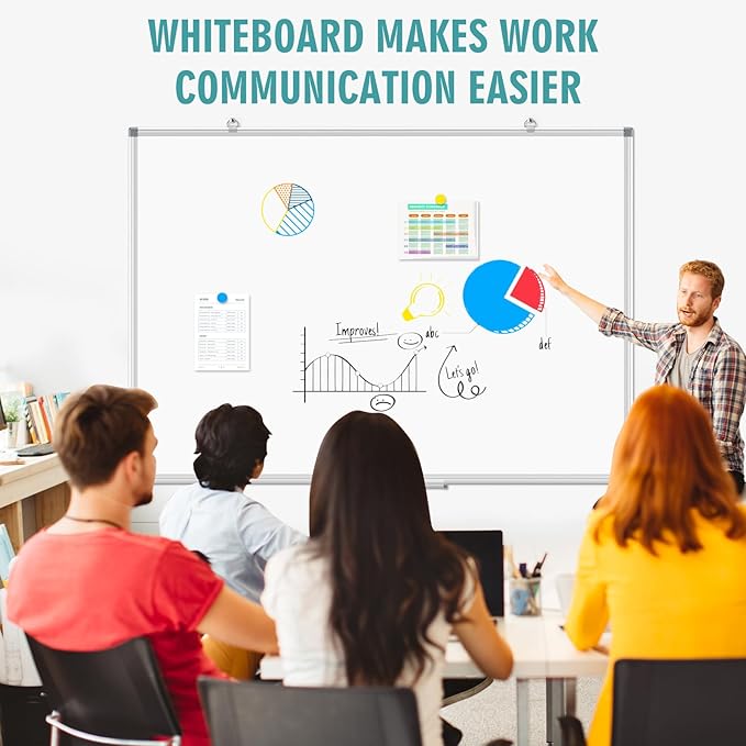 Large Whiteboard Dry Erase Board for Wall, 60" x 40" Double-Sided Magnetic Whiteboard with Long Pen Tray, Wall-Mounted White Board for Home, School, Office, Kitchen