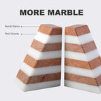 Karibiber Marble Book Ends, Non-Skid Bookends for Shelves, Composite Bookend with Natural Stone, Heavy Duty Book Stopper, Collected CDs and Oversized Books Organizer, White & Red Decorative Bookends