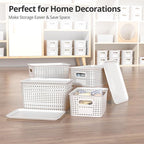 ZFTMRR Plastic Storage Basket with Lid, Stackable Small Box Bins for Organizing and Containers for Shelves Drawers Desktop Closet Playroom Pantry Classroom Office Home, 8 Pack 10.2x7.2x4.1 Inch, White