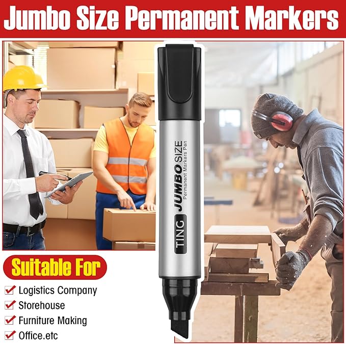 Fuutreo 32 Pcs Jumbo Permanent Markers Bulk Large Chisel Tip Permanent Markers Waterproof Jumbo Pens Quick Drying Office Supplies(Black)