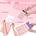 Pretty Package Store 14.5x19 Designer Poly Mailer 100 Pack Heavy Duty Waterproof Self Seal Shipping Bags for Small Business Large Mailing Envelopes Bulk Tear Resistant Cute Packaging Seeing Stars Pink