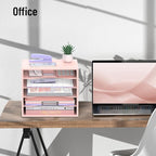 SHARKWOODS 5-Tier Wood Desk Organizer, Paper Tray Organizer for Desk with Adjustable Storage Shelves, Desktop File Organization Paper Sorter Mail Holder for Office Home Classroom, Pink