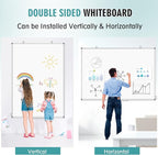 Large Whiteboard Dry Erase Board for Wall, 60" x 40" Double-Sided Magnetic Whiteboard with Long Pen Tray, Wall-Mounted White Board for Home, School, Office, Kitchen