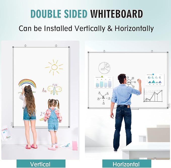 Large Whiteboard Dry Erase Board for Wall, 72"x40" Aluminum Frame Magnetic White Board with Long Pen Tray, Wall-Mounted White Board for School, Office and Home