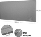 Lightomorrow Bulletin Board, 35 x 17 1/2 inches Felt Board - Decorative Pin Board, Cork Board Alternative for Wall, Foldable Self-Adhesive Vision Board Prayer Board with 20 Pushpins - Gray